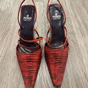 Fendi Red snakeskin Pointed-Toe Slingback Heels size 8
